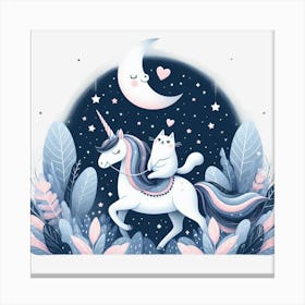 Valentine's Day Lovely Cat Riding a Unicorn 92 Canvas Print