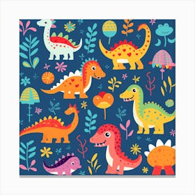 Dinosaurs And Flowers Canvas Print