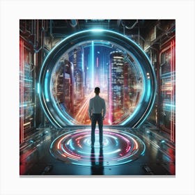 Futuristic Man In Futuristic City 1 Canvas Print