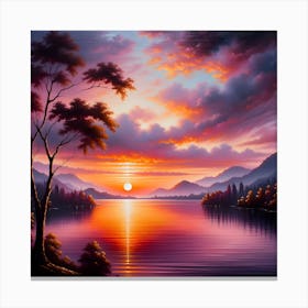 Sunset Over Lake Canvas Print