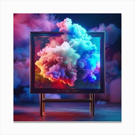 Tv Set With Colorful Clouds Canvas Print