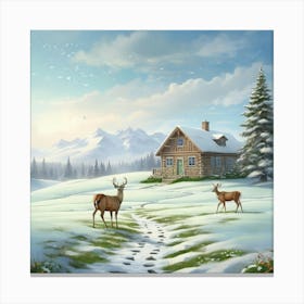 Deer In The Snow 13 Canvas Print