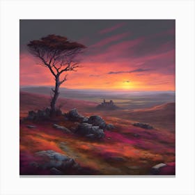 The Wild Moorland in Pinks and Orange at Sundown Canvas Print