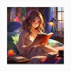 Anime Girl Reading A Book Canvas Print