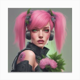Pink Haired cyberpunk Girl Canvas Print