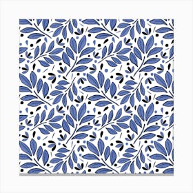 Lushy Leaves Olive Navy Blue Canvas Print