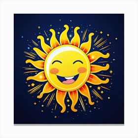 Lovely smiling sun on a blue gradient background 65 Canvas Print