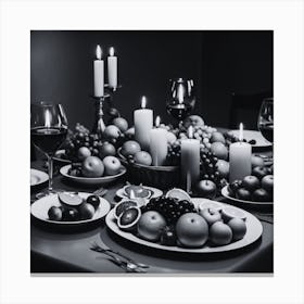 Black And White Table Setting Canvas Print