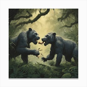 Two Bears Fighting In The Jungle Canvas Print