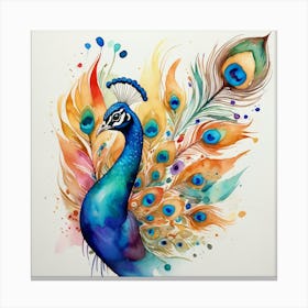 Peacock Watercolor Painting 1 Canvas Print