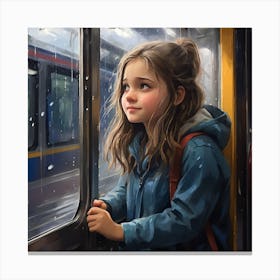 Little Girl In The Rain Canvas Print