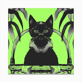 Black Kitty Cat Meow Bright Green Canvas Print