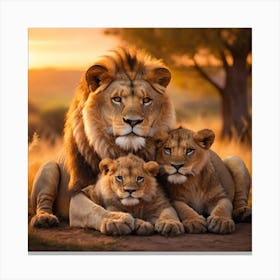 A Lion Lovingly Caresses His Children Canvas Print