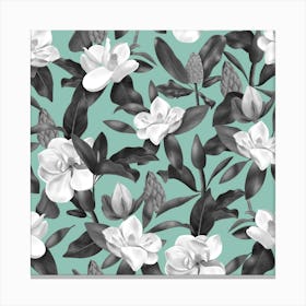 Magnolias Flowers Green Canvas Print