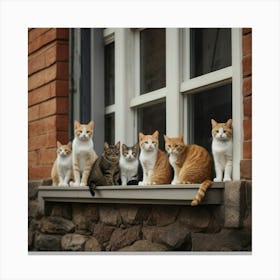 Cats On A Window Sill 2 Canvas Print