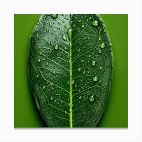 Green Leaf With Water Droplets Canvas Print