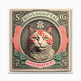 Cat On Stamp Portrait Vintage Canvas Print
