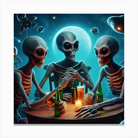 Aliens Sitting Around A Table Drinking Beer 2 Canvas Print