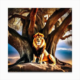 Lion Under A Tree 3 Canvas Print