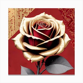 Gold Rose On Red Canvas Print