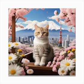 Cat In Cherry Blossoms 1 Canvas Print