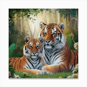 Tiger And Cub Canvas Print