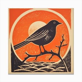Retro Bird Lithograph European Robin 1 Canvas Print