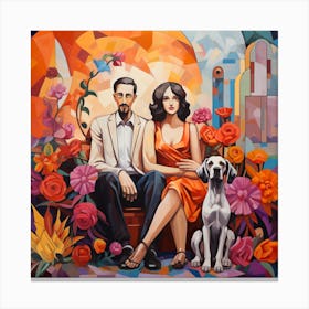 Couple With Dog Canvas Print