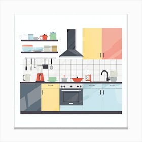 Kitchen Interior Flat Vector Illustration 9 Canvas Print
