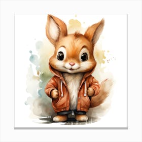 Watercolour Cartoon Squirrel In A Hoodie 2 Canvas Print