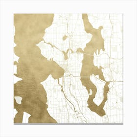Seattle Gold Map On White Canvas Print