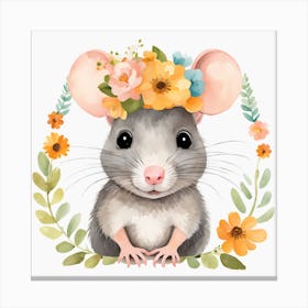 Floral Baby Rat Nursery Illustration (13) Canvas Print