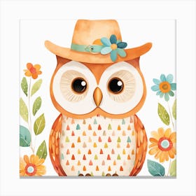 Floral Baby Owl Nursery Illustration (17) Canvas Print
