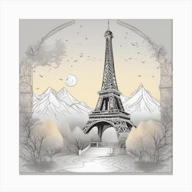 Paris Eiffel Tower Monochromatic Landscape Canvas Print