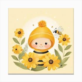 Floral Baby Bee Nursery Illustration (19) Canvas Print