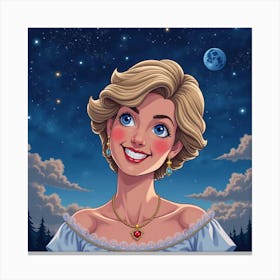 Smiling Princess Diana Framed By A Stunning Watercolor Night Sky 1 Canvas Print