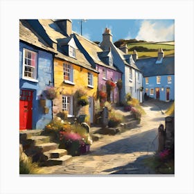 Colourful Cottages on Cobbled Street Canvas Print