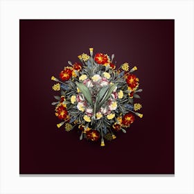 Vintage Peliosanthes Teta Flower Wreath on Wine Red n.2553 Canvas Print