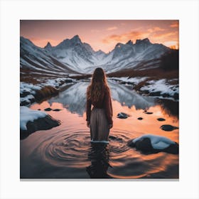 Girl Standing In The Water Canvas Print