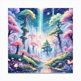 A Fantasy Forest With Twinkling Stars In Pastel Tone Square Composition 137 Canvas Print