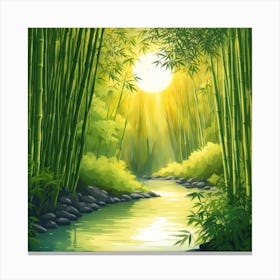 A Stream In A Bamboo Forest At Sun Rise Square Composition 143 Canvas Print