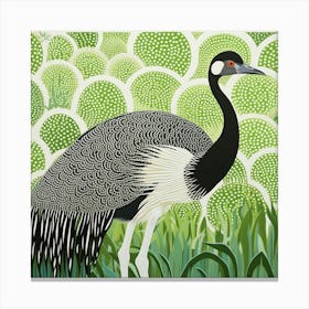 Ohara Koson Inspired Bird Painting Ostrich 1 Square Canvas Print
