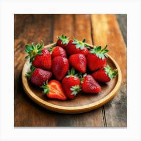 Fresh Strawberries On A Wooden Plate Canvas Print