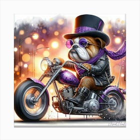 Neon Purple Bulldog Rider Canvas Print