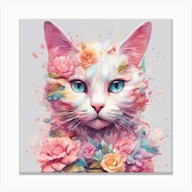 Cat With Flowers Canvas Print