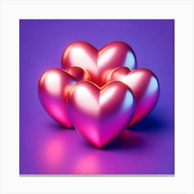 Pink Hearts On A Purple Background Canvas Print