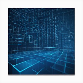 Geometric Blue Cubes Form A Grid Like Network Suspended In Mid Air, Representing The Complexity Of Digital Systems Through Futuristic 3d Visualization 2 Canvas Print
