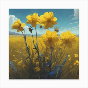 Yellow Flowers In Field With Blue Sky Professional Ominous Concept Art By Artgerm And Greg Rutkows (7) Canvas Print