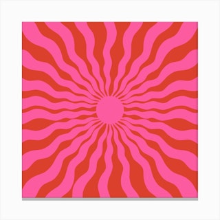 Sun Rays Pink Red Square Canvas Print