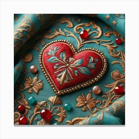 Embroidered Heart red 1 Canvas Print